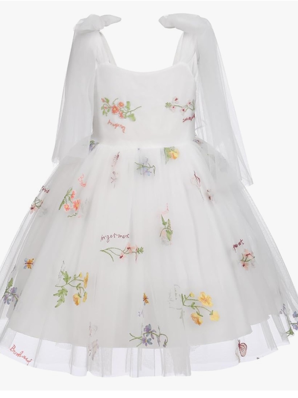 White Floral Embroidered Tulle Party Dress for Kids